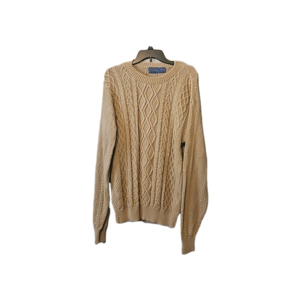 Cambridge Classic Chunky Cable Knit Sweater Crewneck Brown/Tan